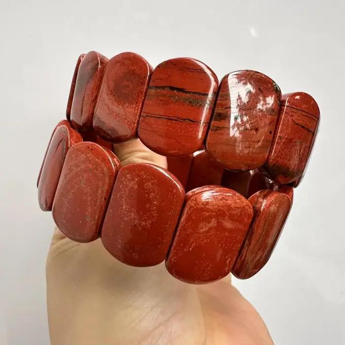 Bracelet en pierres naturelles rouge jaspe géométrique pour femme décontracté sportif occasions spéciales