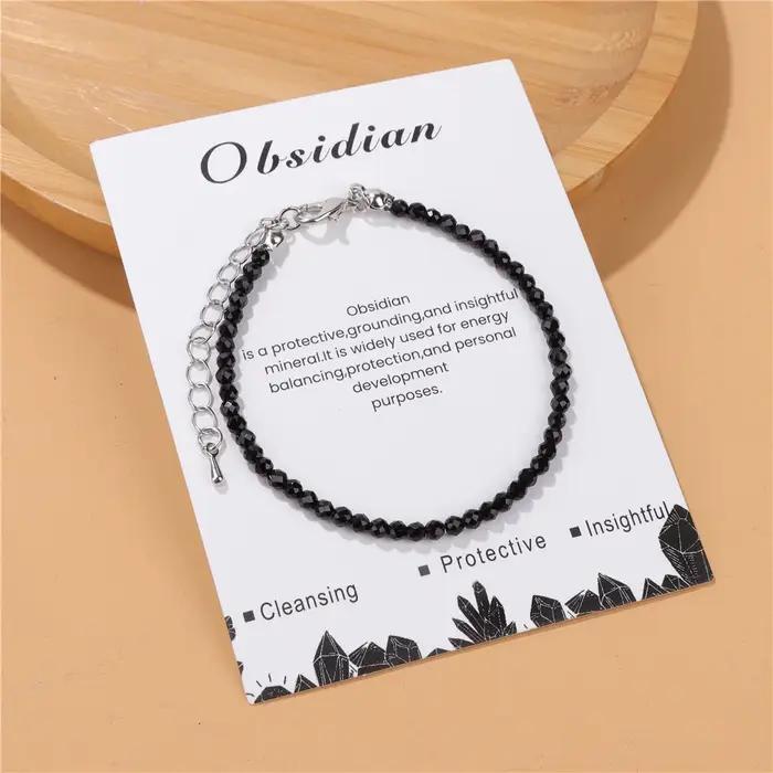 Bracelet obsidienne naturelle à facettes pour homme et femme, énergie de guérison, yoga, bijoux réglables, cadeaux occasions spéciales