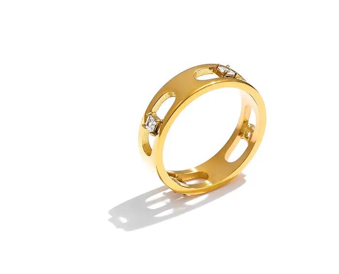 Bague Yori taille 678 en acier inoxydable brillant avec zircon cubique rond, accessoires de bijoux élégants et raffinés de haute qualité