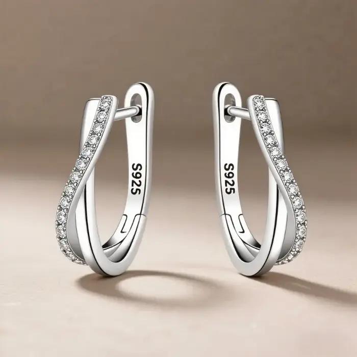 Boucles d'oreilles en argent Sterling 925 et cristal de zircone pour femmes