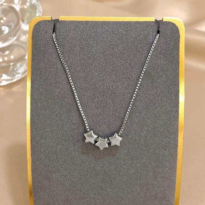 Collier à perles étoiles tricolores mignonnes pour femmes, collier à breloques en acier inoxydable p