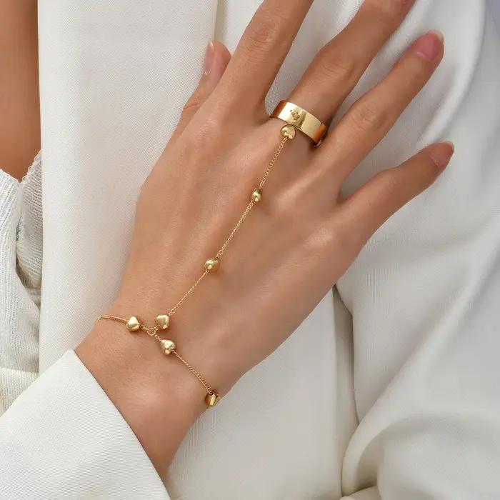 Bracelet Chaîne à Main Délicat Anneau Plaqué Or Chaînes à Maillons Faites à la Main Pour Femmes Occasions Spéciales