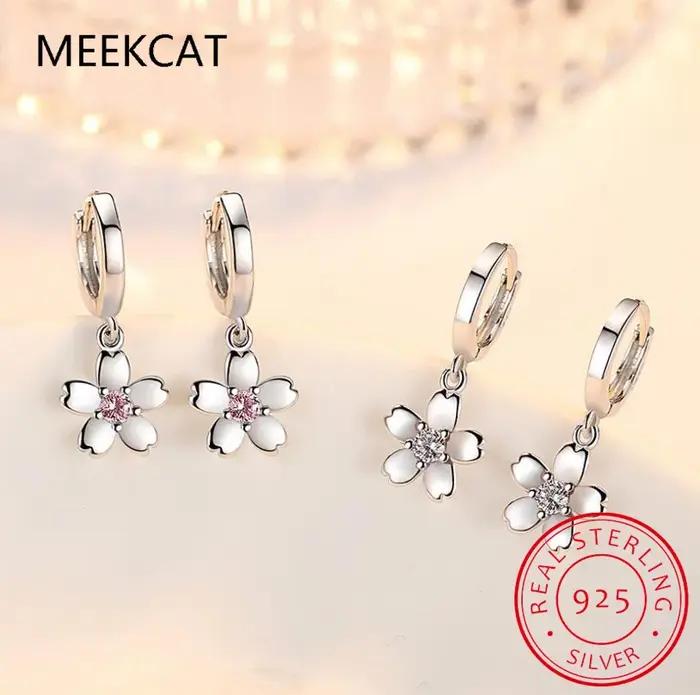 Boucles d'oreilles créoles fleur mignonnes en argent 925 avec zirconie cubique pour femmes et filles occasions spéciales mariage engagement anniversaire fête