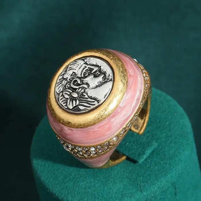 Bijoux Vintage couleur or pièce ancienne tête de beauté anneaux roses pour femme goutte d'huile Antique mariage fiançailles luxe concepteur
