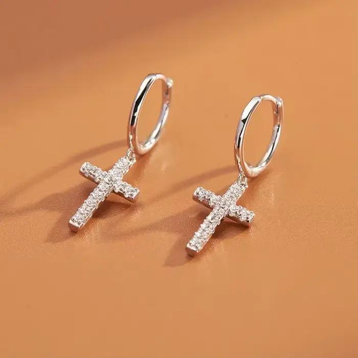Boucles d'oreilles croix en argent regardé 925 pour femmes, bijoux créatifs et sexy, cadeau personna