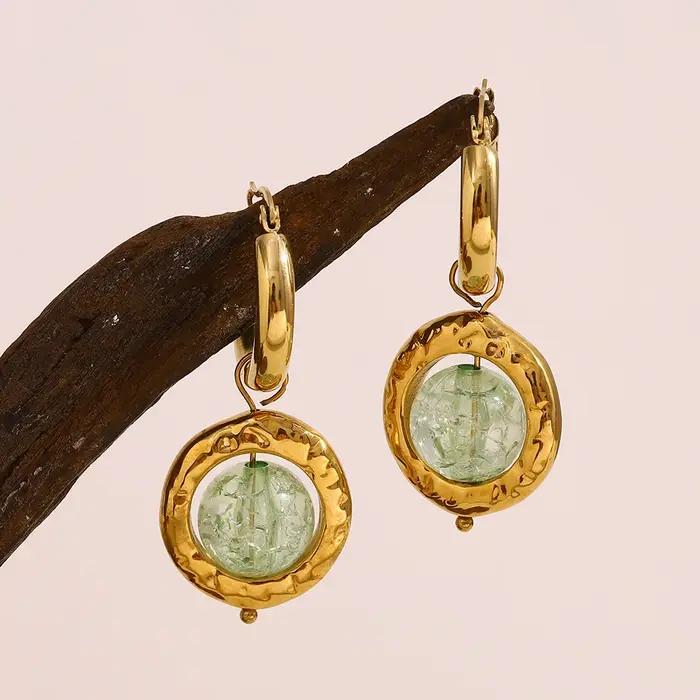 E.B.belle – boucles d'oreilles rondes créatives de couleur verte