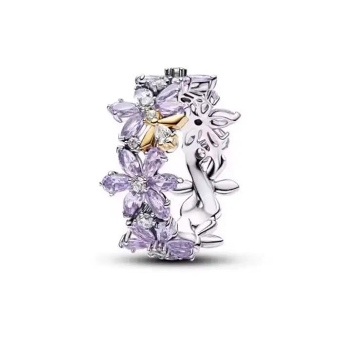 Bague en argent sterling 925 sertie de zirconium fleur violette romantique pour femme occasions spéciales banquets soirée