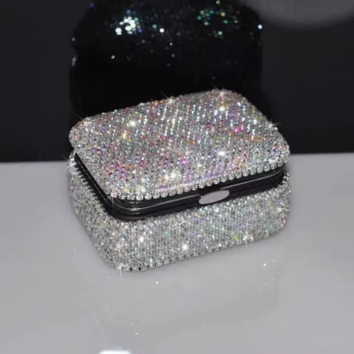 Mini Boîte à Bijoux Scintillante Avec Miroir Luxe Mallette De Rangement Colliers En Strass Diamant Pour Femme Occasions Spéciales