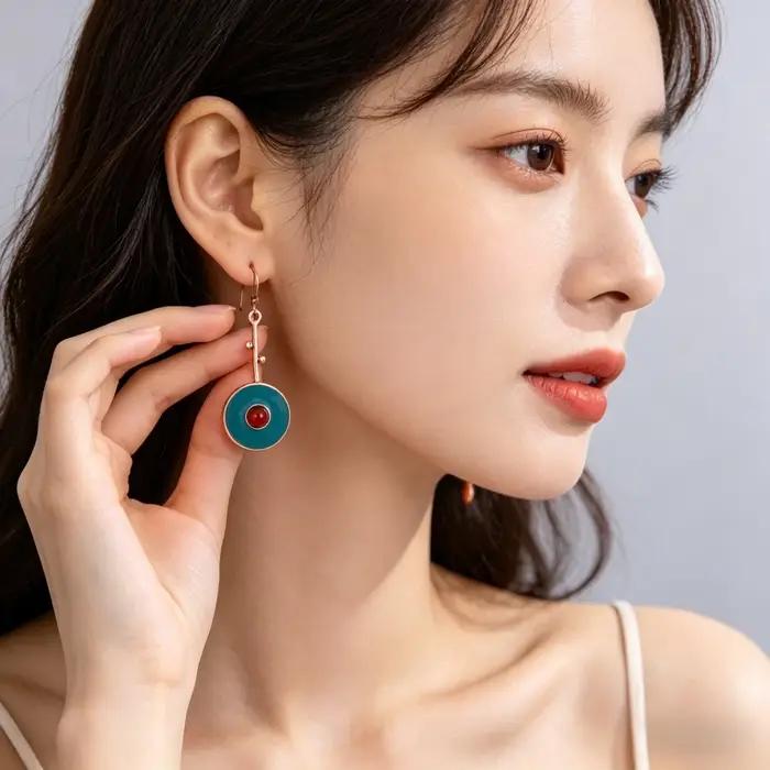 Boucles d'oreilles rondes géométriques asymétriques en émail coloré pour femmes (disponibles en deux tailles) style