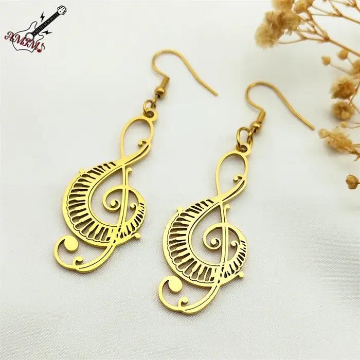 Boucles d'Oreilles en Acier Inoxydable, Notes Musicales pour Femme, Occasions Spéciales, Design Unique, Audace Moderne, Durabilité, Convient pour Tous Les Soirs