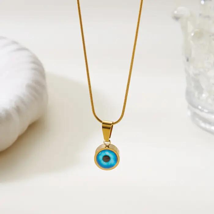 Collier mauvais œil bleu turc en acier inoxydable pour femmes