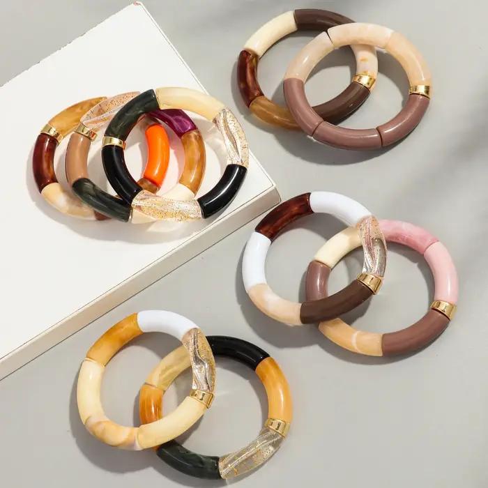 Bohomia nouveau acrylique gros bambou empilable Bracelet pour femmes Boho élastique coloré Tube perles Bracelets 2025 bijoux de mode
