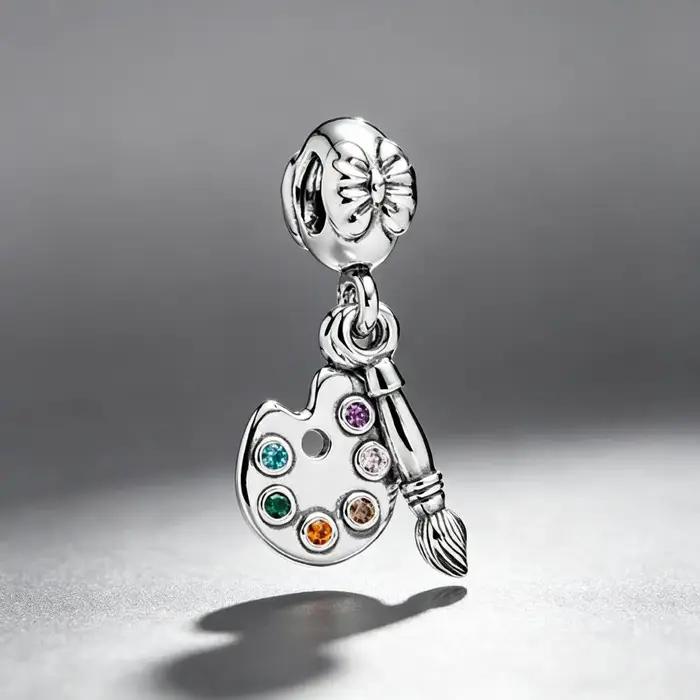 Breloque Fleur Rose en Argent 925 pour Bracelet, Fabrication de Bijoux DIY, Pendentif Émail CZ Fleur