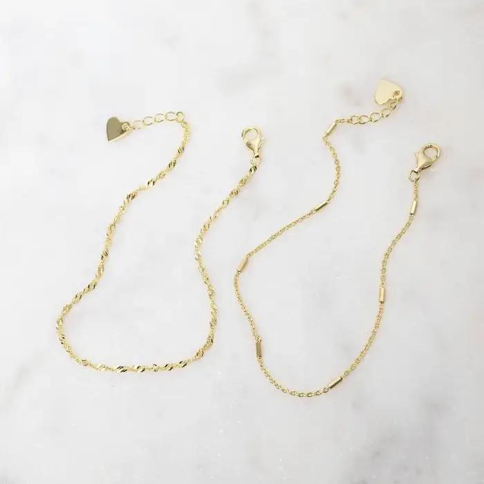 Bracelets en or à deux couches pour femmes et filles, acier inoxydable plaqué or 18 carats, imperméables, réglables, minimalistes, empilables d'été, résistant à l'usure quotidienne, pour les occasions spéciales