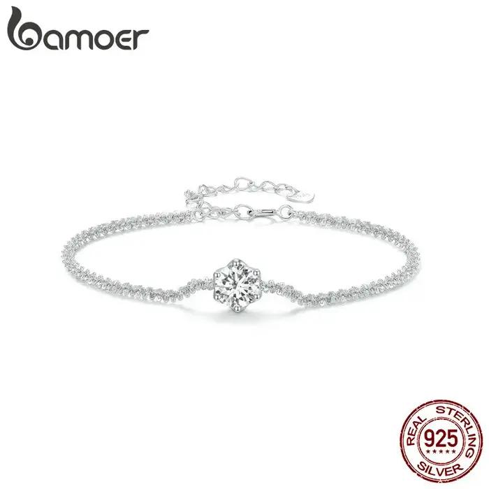 BAMOER Bracelet rond en Moissanite blanche pour femme, bracelet élégant en argent sterling 925 avec