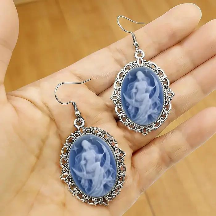 Boucles d'oreilles pendantes en verre camée victorien