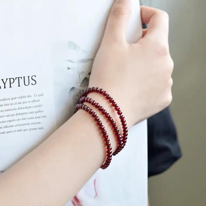 Bracelet de perles en pierre de grenade rouge naturelle pour femmes et hommes