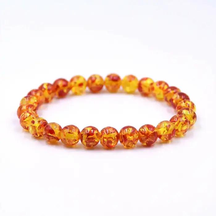 Bracelet de perles rondes en pierre d'ambre naturelle de 8mm