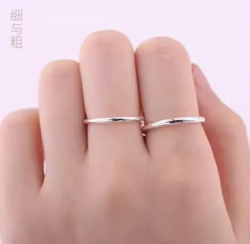 Bagues en argent véritable 999 pour filles, bagues en argent pur, bague simple 1,5 mm 2 mm, grande taille 12