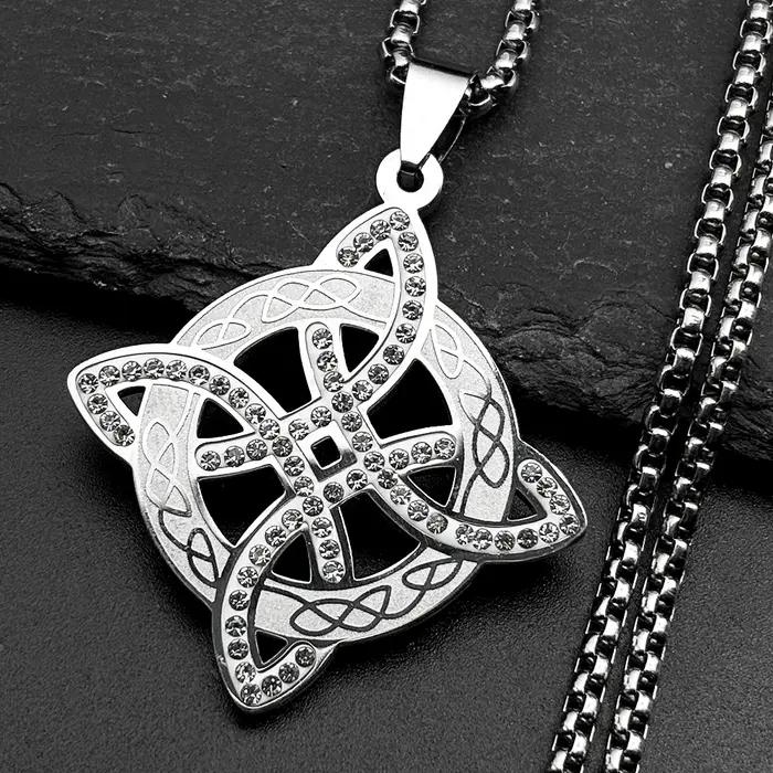 Collier Pendentif Nœud de Sorcière pour Femme et Homme, en Acier Inoxydable, Couleur Or et Argent, a