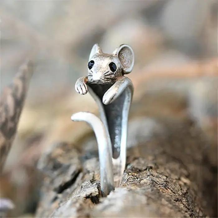 Bague de doigt Huitan vintage en forme de souris pour femme