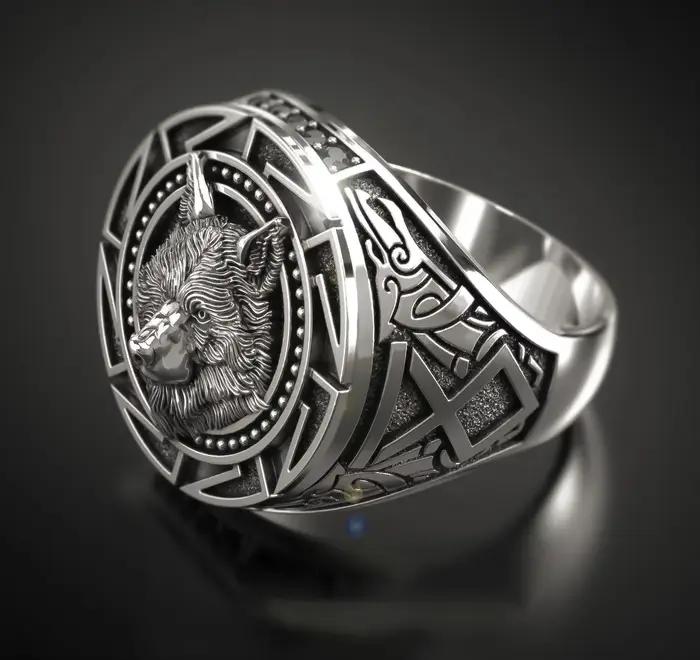 Andara 925 bague en argent Sterling rétro loup Totem Thai