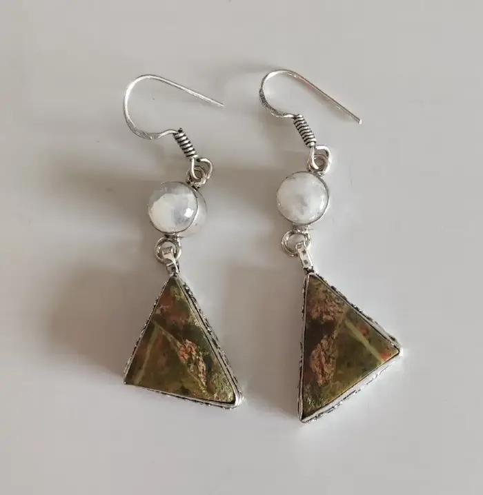 Boucles d'oreilles en agate véritable, jaspe et charoïte