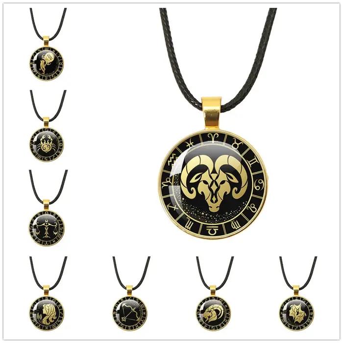 Collier des douze constellations avec pendentif en verre ajustable pour homme et femme occasions spéciales anniversaire mariage fête