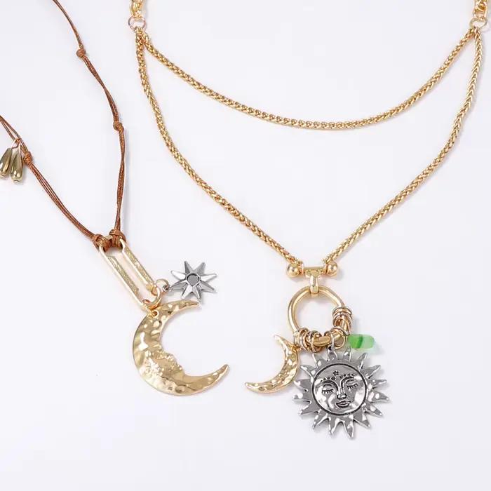 Colliers pendentifs Soleil et Lune pour femmes 2026 – Bijoux ethniques vintage tendance – Accessoires de cou