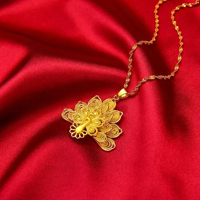 Colliers à breloques pour femmes plaqué or grand paon pendentif Collier