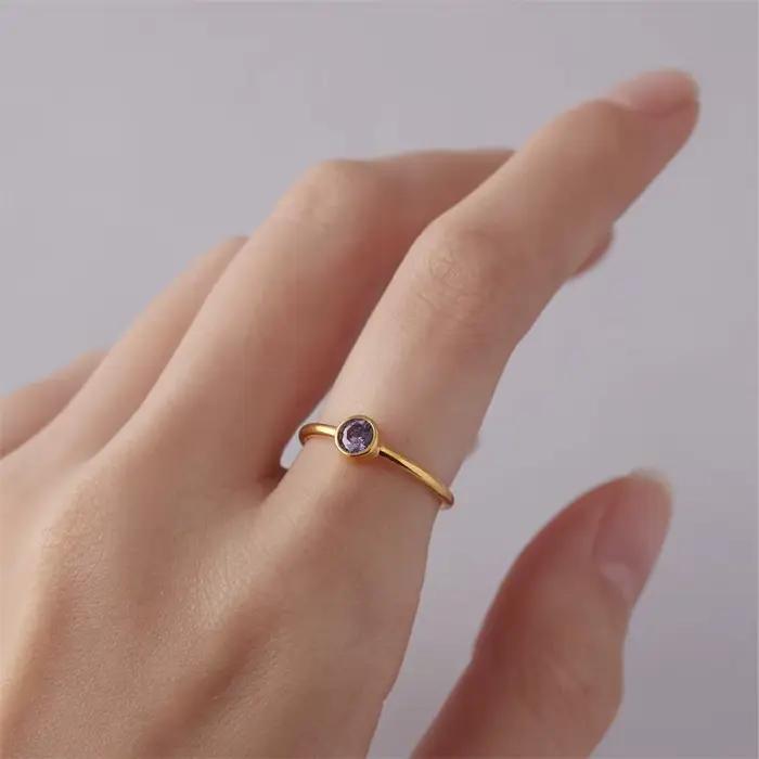 EManco Bague ouverte réglable en acier inoxydable avec pierre de naissance