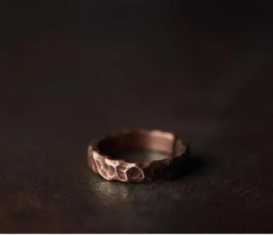 Bague Tibétaine en Cuivre Massif Battue à la Main, Martelée, Processus Vintage, Noir, Taille Ajustab