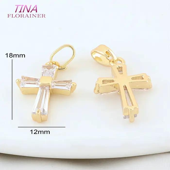 6 pièces de pendentifs croix en laiton couleur or 14K avec zircon, 12*18MM, pour la fabrication de colliers, boucles d'oreilles et accessoires de bijoux