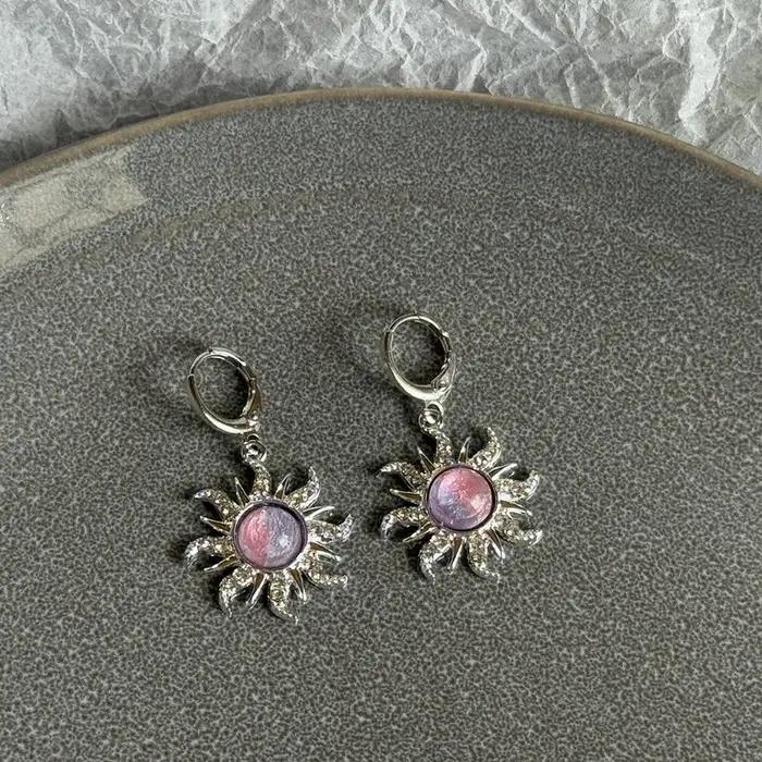 Y2K Sun Moon – boucles d'oreilles créoles en acier inoxydable pour femmes, clous classiques tendance