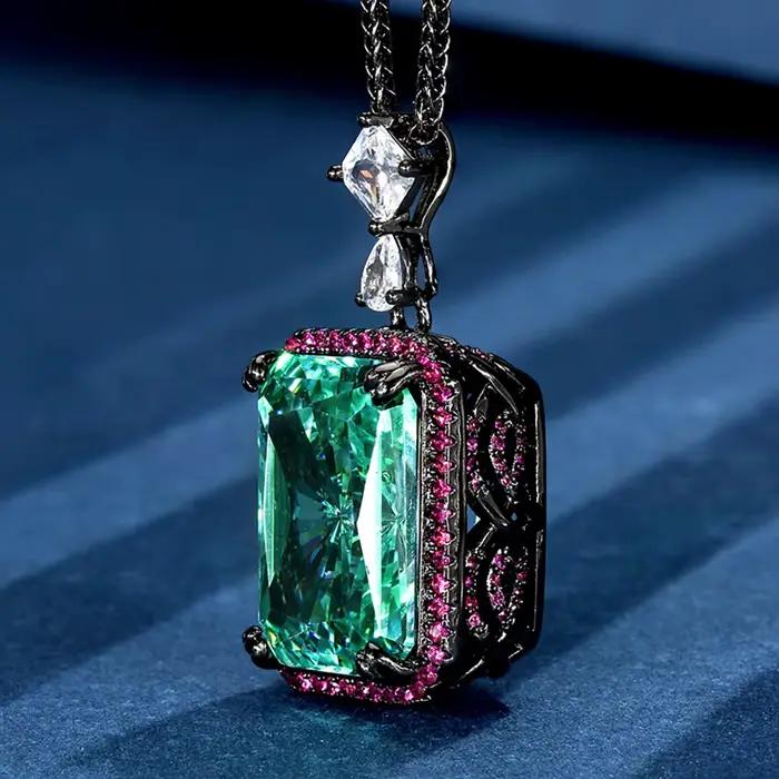 2025 rétro 15*20mm vert Tourmaline pendentif colliers pour femmes de luxe pierres précieuses laboratoire diamant Cocktail fête bijoux fins cadeau