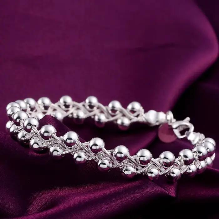 Bracelet en argent regardé 925 pour femmes chaîne de perles tressées bijoux fins élégants occasions spéciales soirée mariage
