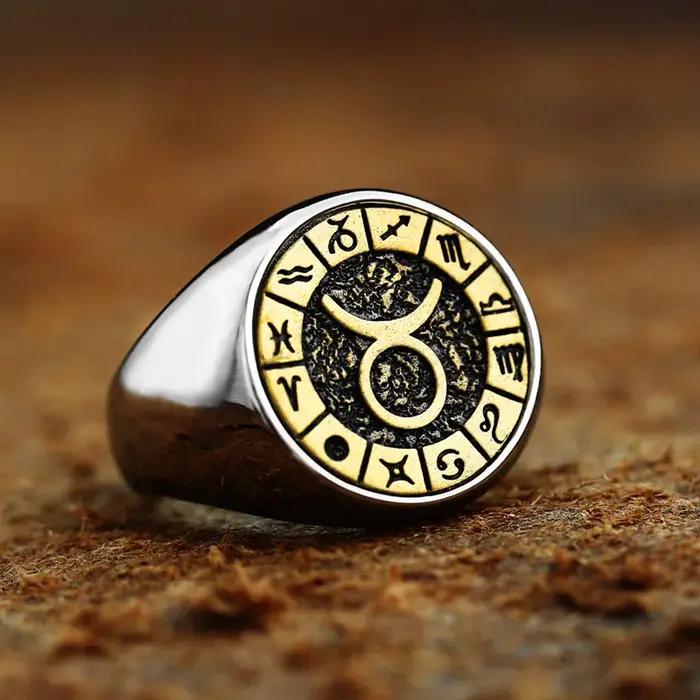 Beier nouveau Style en acier inoxydable 316L 12 Constellations signe du zodiaque bagues haute poli Vintage bijoux de mode