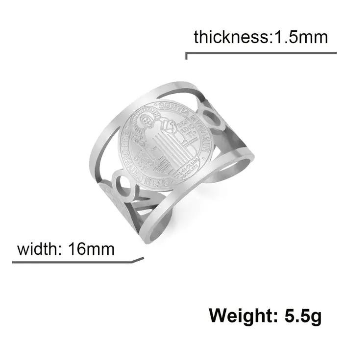 Skyrim Saint benoît de Nursia bague en acier inoxydable couleur or bague saint chrétien bijoux religieux cadeau pour hommes femmes