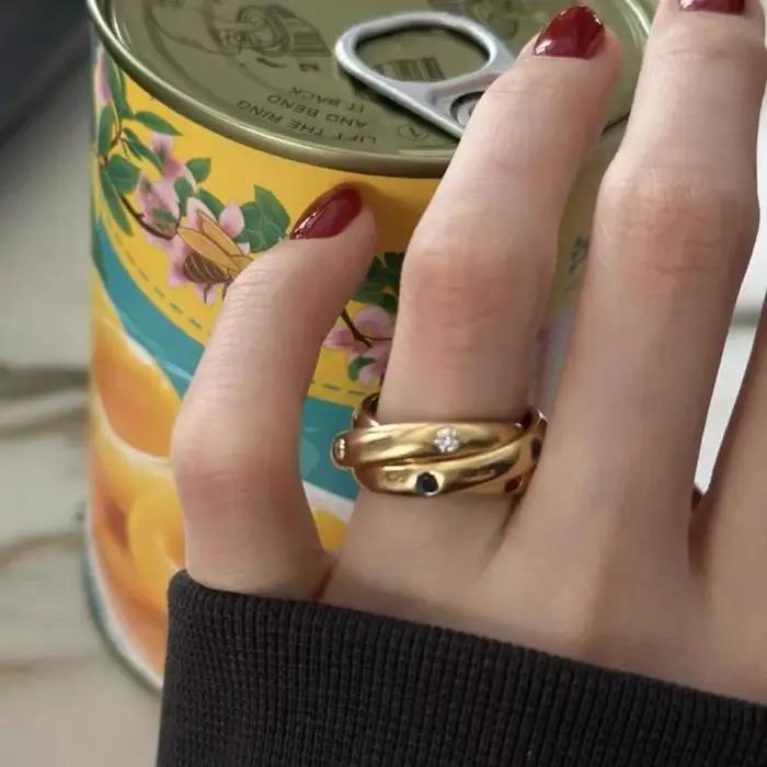 Tri-anneau à la mode, bague en pierres précieuses de couleur géométrique pour femmes