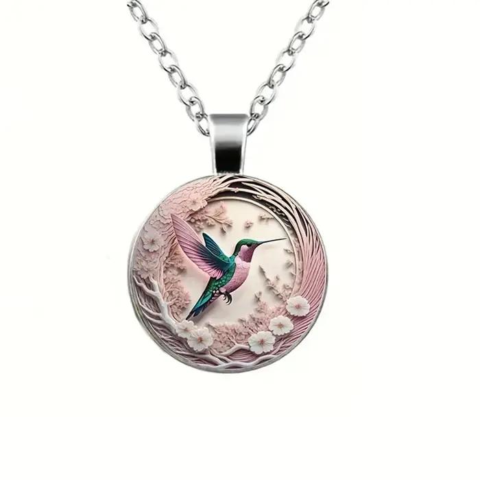 Mignon rond colibri dôme en verre Cabochon pendentifs colliers mode oiseau forêt tropicale bijoux accessoires