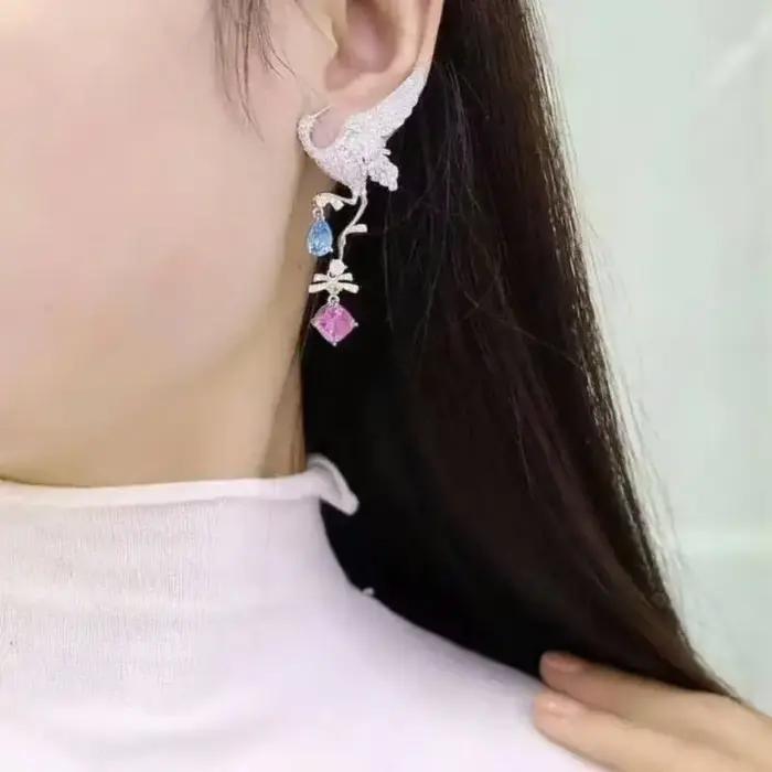 ZOCA luxe 925 en argent Sterling colibri oreille Clips pour les femmes brillant bleu Zirconium oiseau Piercing boucles d'oreilles bijoux fins