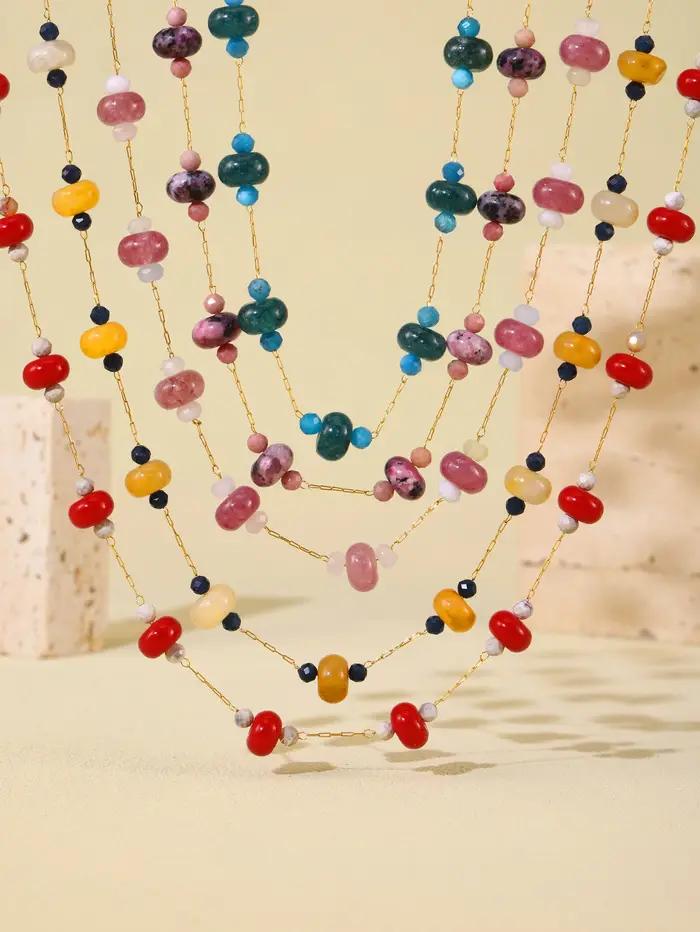 Collier en pierres naturelles perlées avec chaîne en acier inoxydable et breloque pour femmes occasions spéciales style moderne soirée