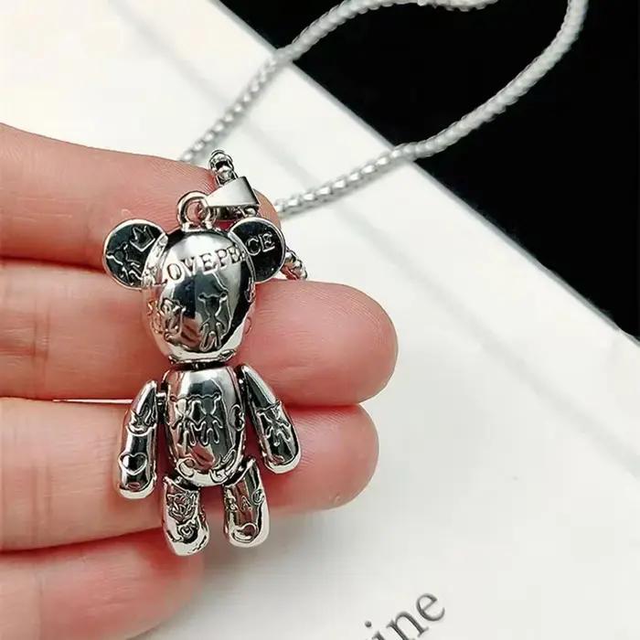 Collier pendentif ours en peluche personnalisé avec lettre, chaîne en acier inoxydable 60 cm, bijoux