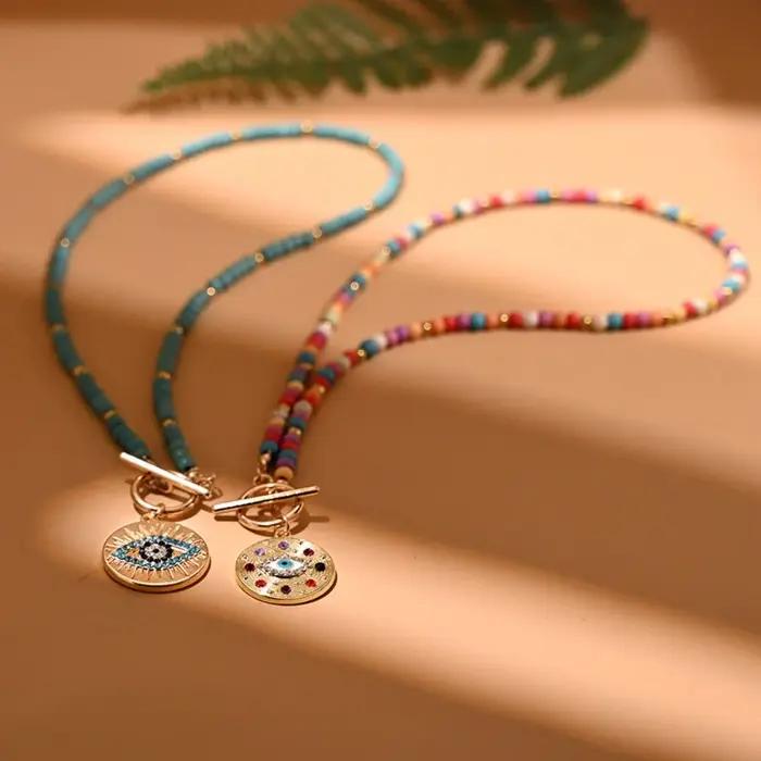 Collier pendentif oeil mignon romantique en alliage de zinc avec chaîne perles pour femmes occasions spéciales tracker d'humeur