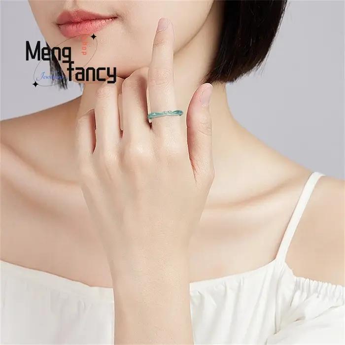 Bague personnalisée en jade naturel d'eau bleue tridimensionnelle pour femmes et hommes occasions spéciales classique élégante à offrir