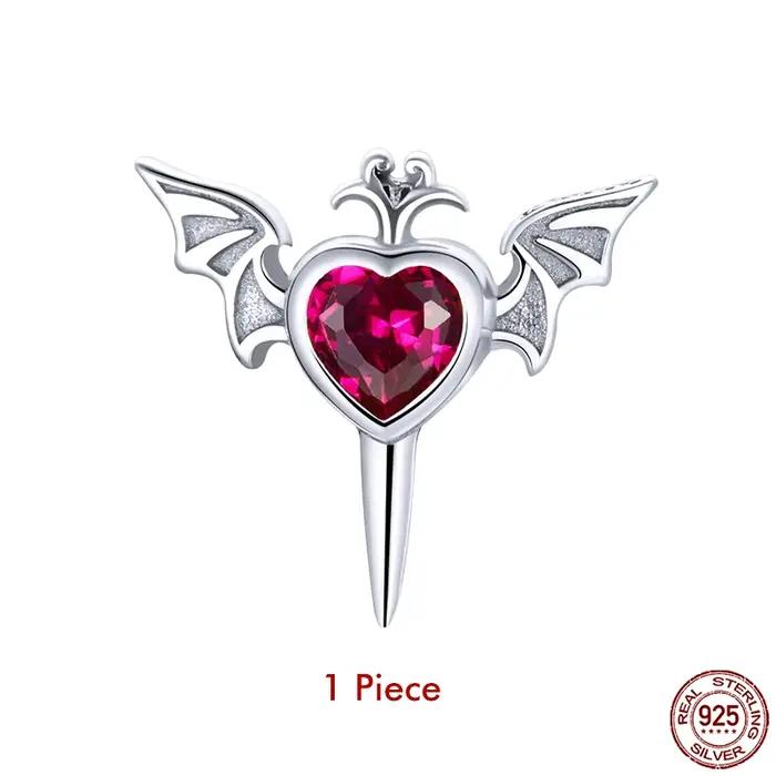 Bamoer – boucles d'oreilles en argent Sterling 925 avec ailes de chauve-souris et cœur rouge pour femmes