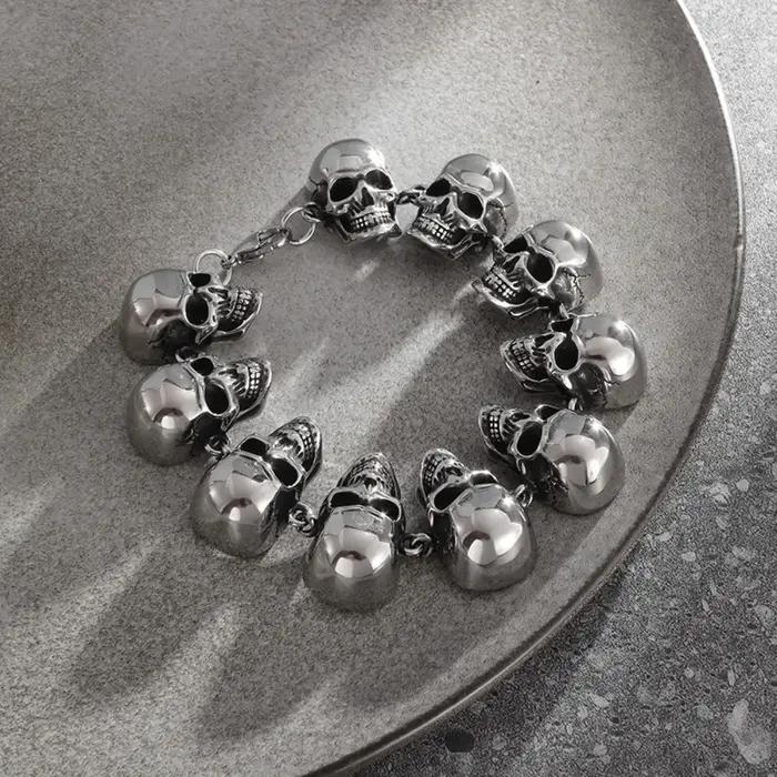 Bracelet de tête de fantôme de démon d'enfer gothique pour hommes