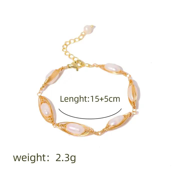 Bracelet de perles naturelles enveloppées de fil d'or