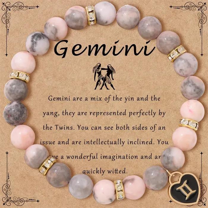 Bracelet en pierre de zèbre rose avec signes du zodiaque pour femmes, cadeau d'anniversaire, bijou fait main pour yoga et occasions spéciales