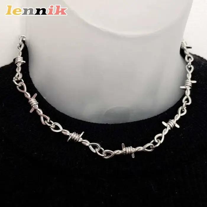 Bijoux LENNIK, collier chaîne en fil barbelé de style gothique punk hip-hop